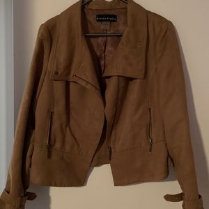 Vintage High Neck Faux Suede Biker Jacket